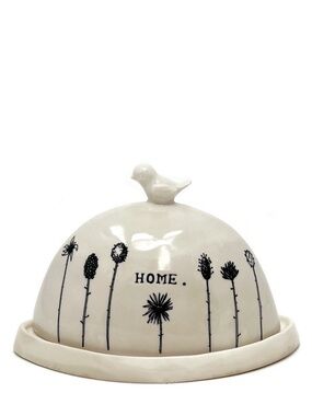 M Magenta by Rae Dunn Vintage Ceramic Covered Butter Cheese Dish Home Bird EUC